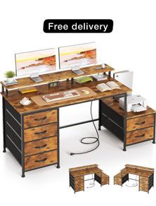 128cm Desk with Fabric File Cabinet, Computer Desk with Shelves and Drawers