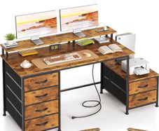 128cm Desk with Fabric File Cabinet, Computer Desk with Shelves and Drawers