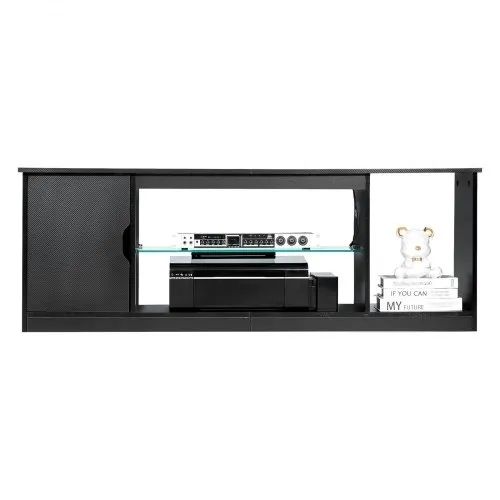 TV Stand for TVs up to 1651 mm, Modern Entertainment Center with Light Strip, Wooden TV Cabinet Storage with Glass Shelf and Adjustable Shelves, Console Table for Living Room and Bedroom, Black