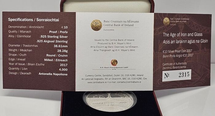 Ireland 2017 Silver Proof The HaPenny Bridge 10 Euro Coin in Original Holder