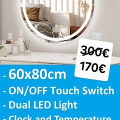 LED Bathroom Mirror Antifog Demister Clock 60x80cm