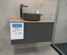 Wall Hung 800mm Vanity - Ceniza Unit W/ Oak Top