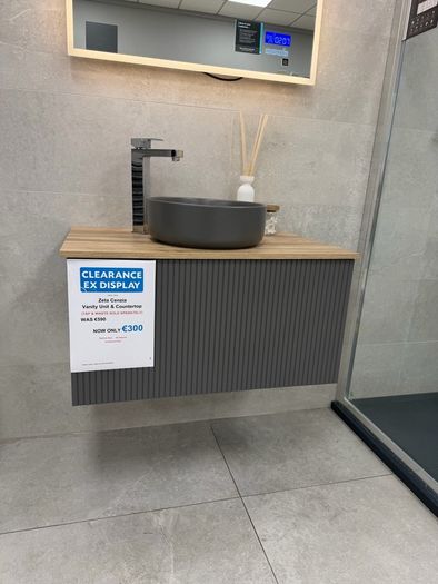 Wall Hung 800mm Vanity - Ceniza Unit W/ Oak Top