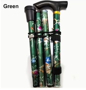 Folding Walking Stick, Green Floral.