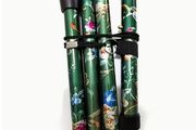 Folding Walking Stick, Green Floral.