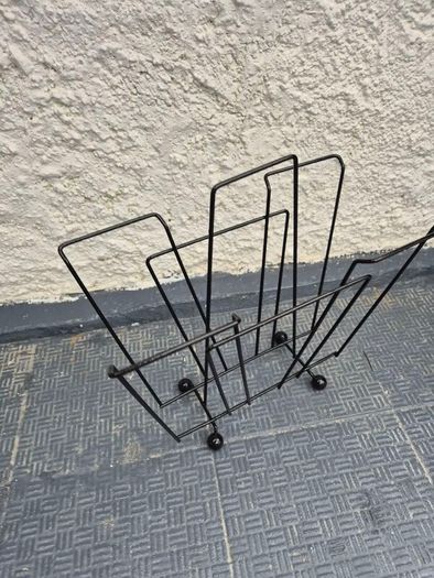 Atomic MidCentury Vintage retro black metal 1950s magazine rack