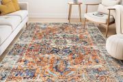 Washable Rugs Living Room Area Rugs Grey Vintage Boho Rug Large Non Slip Carpet Moroccan Rugs Short Pile Rug for Bedroom Dining Room Kitchen Soft Faux Wool Carpet 120x170cm