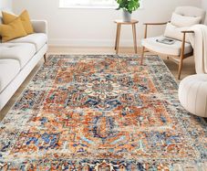 Washable Rugs Living Room Area Rugs Grey Vintage Boho Rug Large Non Slip Carpet Moroccan Rugs Short Pile Rug for Bedroom Dining Room Kitchen Soft Faux Wool Carpet 120x170cm