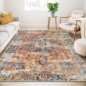 Washable Rugs Living Room Area Rugs Grey Vintage Boho Rug Large Non Slip Carpet Moroccan Rugs Short Pile Rug for Bedroom Dining Room Kitchen Soft Faux Wool Carpet 120x170cm