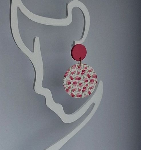 Pink & White Blossom Motif Round Earrings