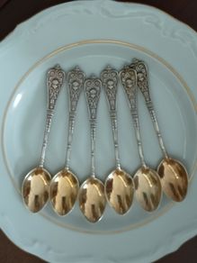 Antique coffee spoons gold & silver plated  engraved magnificent