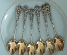 Antique coffee spoons gold & silver plated  engraved magnificent