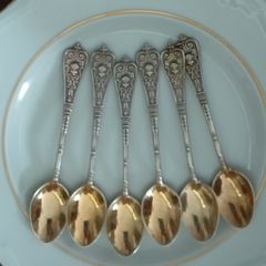 Antique coffee spoons gold & silver plated  engraved magnificent