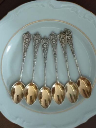 Antique coffee spoons gold & silver plated  engraved magnificent
