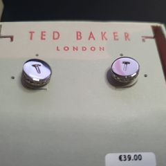 New Earrings Ted Baker silver color with small sparkling stones & T letter RRP 39 euro NEW