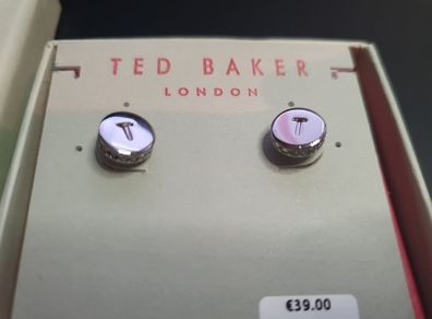 New Earrings Ted Baker silver color with small sparkling stones & T letter RRP 39 euro NEW