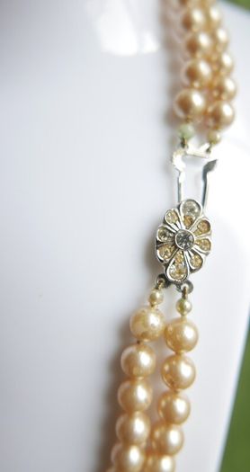 Vintage ART DECO champagne glass pearl hand knotted 2 rows necklace