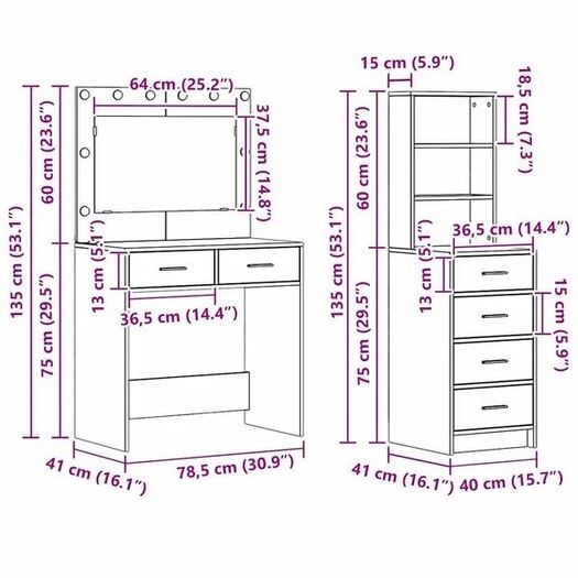 Dressing Table Black 78.5 x 41 x 135 cm Engineered wood