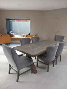 Dining Table, Chairs x6, Island Stools x4