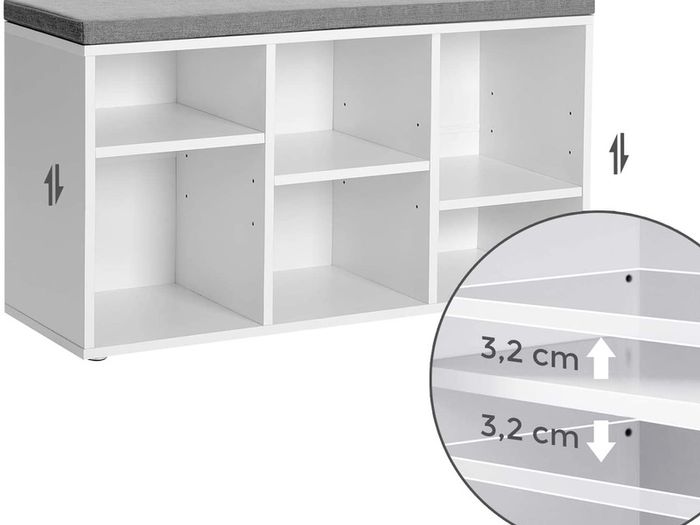 _Shoe Rack with 6 Compartments and 3 Adjustable Shelves Shoe Cupboard Hallway Living Room Easy Assembly Space Saving White