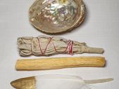 Smudging starter kit white sage stick, palo santo, abalone shell and feather to cleanse negative energy