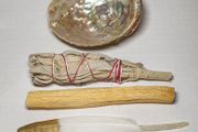 Smudging starter kit white sage stick, palo santo, abalone shell and feather to cleanse negative energy