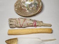 main image for ad Smudging starter kit white sage stick, palo santo, abalone shell and feather to cleanse negative energy