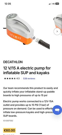 KAYAK 2/3 Person + 12v Pump + Paddle