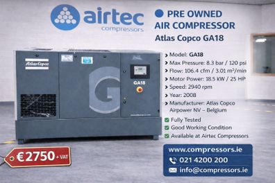 Compressor Pre-owned Atlas Copco Ga18- In Stock