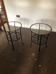 2 Side/End Table in black with glass top.