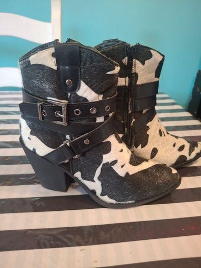 Cow print ankle boots