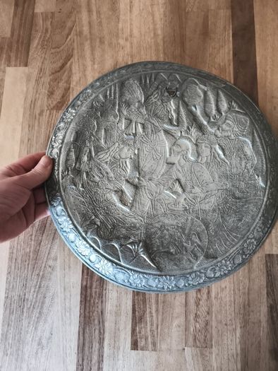 Vintage Persian pewter and brass plates