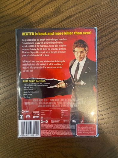 Rare Dexter The Complete Season 3 Dvd Boxset blood Slipcase