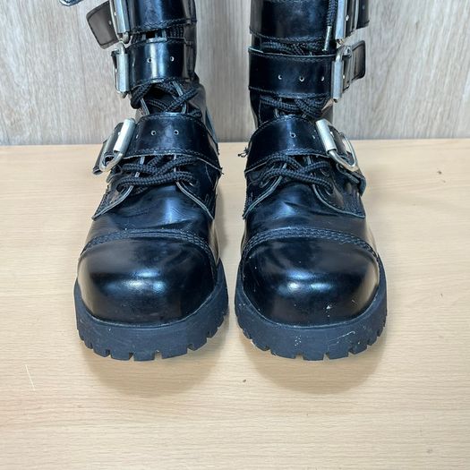 Alpha Rangers 14 Hole Black Combat Boots Buckle Gothic Biker Size UK 6 EU 40
