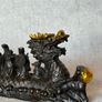 Antique Eight Immortals Dragon Boat - Patinated Bronze, Gold Accents, Signed Image 7