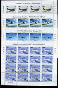 1999 Ireland Civil Aviation (Commercial Aviation - Douglas DC3, Britten Norman Islander, Boeing 707 & Lockheed Constellation) Stamp Sheetlet Plate 1A1A1A1A Mint Never Hinged (MNH)