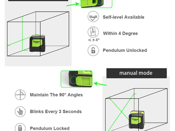 2 Lines Tape Measure Measurer Laser Level Self Levelling ( 4 degrees) Green Red Beam Laser Horizontal & Vertical Cross-Line with Magnetic Base