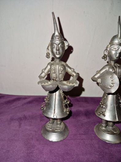 Pair of Antqiue Indian Hindu silver tone Musician Figures