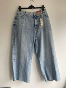 M&S indigo jeans wide high rise ankle grazer short leg plus size - New