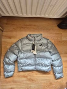 Adidas Older Girls Glam Silver puffer Jacket