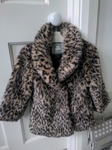 Girls leopard print fur coat