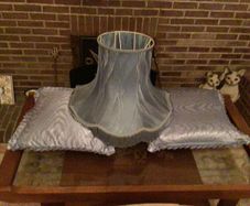 Vintage Large Silvery Blue Lamp Shade with 2 matching cushions