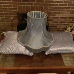 Vintage Large Silvery Blue Lamp Shade with 2 matching cushions