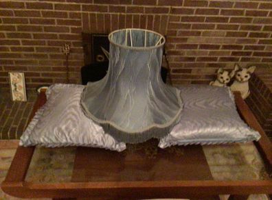 Vintage Large Silvery Blue Lamp Shade with 2 matching cushions