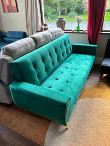 Luxury Velvet Sofa Bed with Golden Legs green