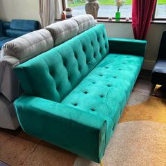 Luxury Velvet Sofa Bed with Golden Legs green