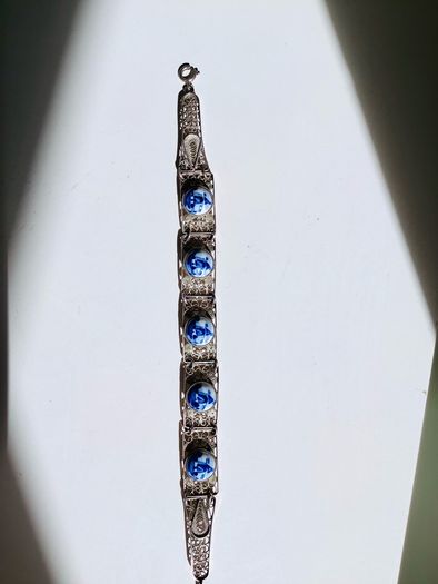 Vintage Delft Windmill Tourist Bracelet Mid Century Dutch Filigree 18cm