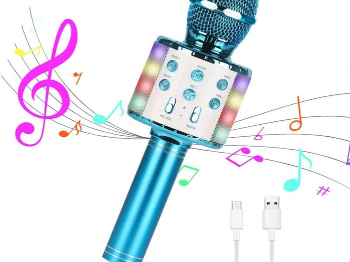 Wireless Karaoke Microphone,Bluetooth Dancing LED Lights Handheld Portable Speaker Karaoke Machine,Compatible with Android & iOS Devices,Home KTV Outdoor Party