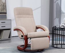 Manual Reclining Swivel Chair, with Footrest - Beige
