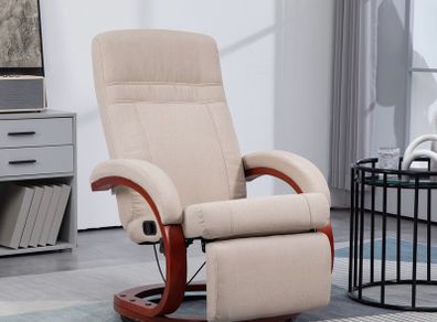 Manual Reclining Swivel Chair, with Footrest - Beige